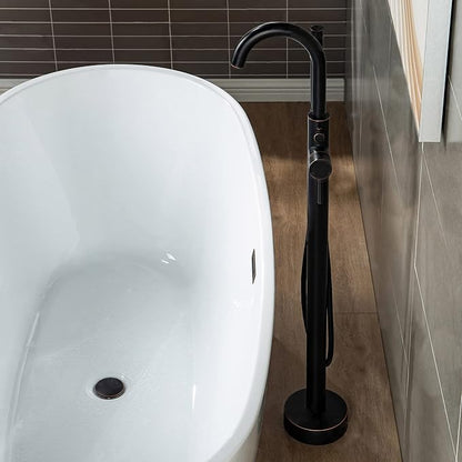 WOODBRIDGE Contemporary Single Handle Floor Mount Freestanding Tub Filler Faucet with Hand shower in Oil Rubbed Bronze Finish, F0010ORBRD