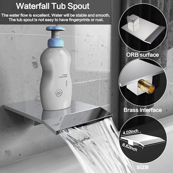 Chrome Shower System Rain Faucet Set with Tub Spout, 10 inch | All-Metal Wall Mounted Bathroom Shower Faucet Set with Safe Pressure Balance Valve, Water Saving High Pressure Rainfall Head