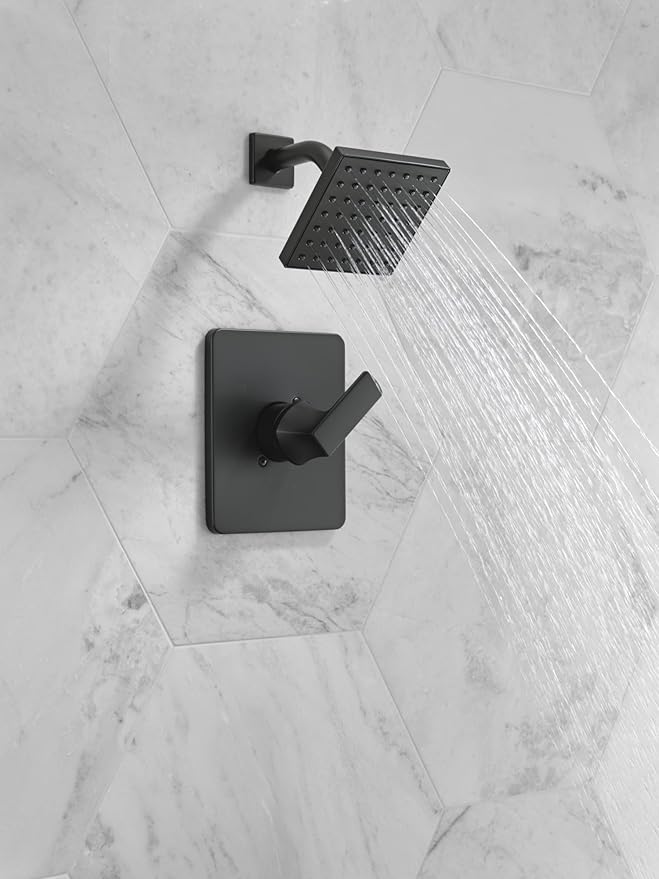 Delta Velum 14 Series Shower Faucet Set, Matte Black Shower Head and Handle Set, Valve Trim Kit, Matte Black T14237-BL (Valve Not Included)