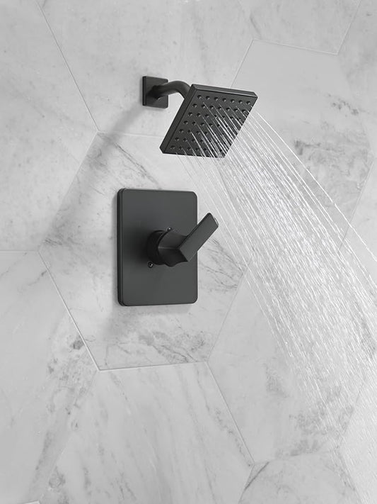 Delta Velum 14 Series Shower Faucet Set, Matte Black Shower Head and Handle Set, Valve Trim Kit, Matte Black T14237-BL (Valve Not Included)