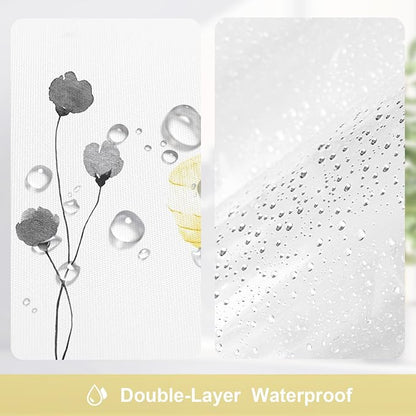 3 in 1 Yellow Watercolor Floral Shower Curtain Liner Set, 72x72 | 3 in 1 Shower Curtain Set, PEVA Liner& 12 Double Sided Steel Hooks, Waterproof Fabric Bathroom Curtain