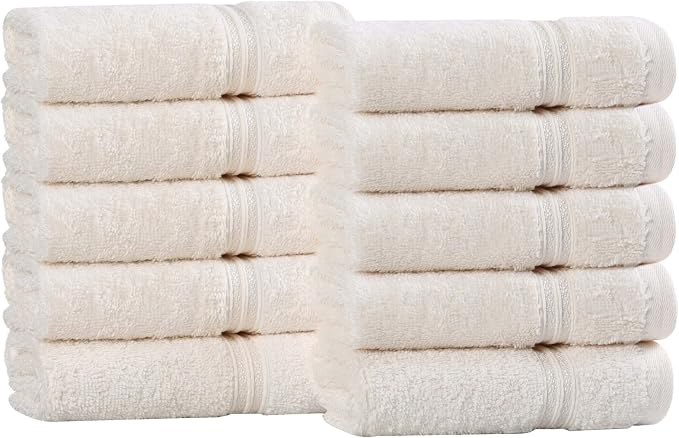 Superior Egyptian Cotton 10-Piece Face Towel Set , Small Towels For Facial, Spa, Quick Dry, Absorbent Towels, Bathroom Accessories, Guest Bath, Home Essentials, Washcloth, Airbnb, Ivory