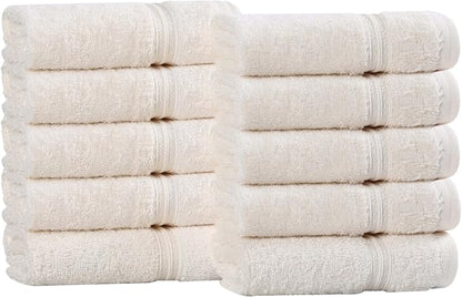 Superior Egyptian Cotton 10-Piece Face Towel Set , Small Towels For Facial, Spa, Quick Dry, Absorbent Towels, Bathroom Accessories, Guest Bath, Home Essentials, Washcloth, Airbnb, Ivory
