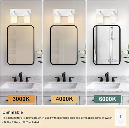 IZORRO Bathroom Vanity Light Fixture, 2-Light 15 Inch White Bathroom Light Fixtures Over Mirror, with White Glass Shade, Modern Farmhouse Vanity Lights, Rustic Restroom Lighting Fixtures