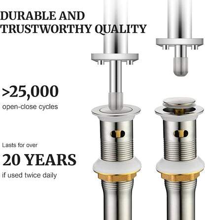 Pop up Sink Drain Stopper for Bathroom Vessel Vanity Sink Art Basin Brushed Nickel, Small Cap with Overflow, Metal Pop up Drain Strainer with Detachable Basket Stopper | Pop Up Drain, Made of Metal, Small Cap, with Detachable Basket Stopper, Drain Fast...