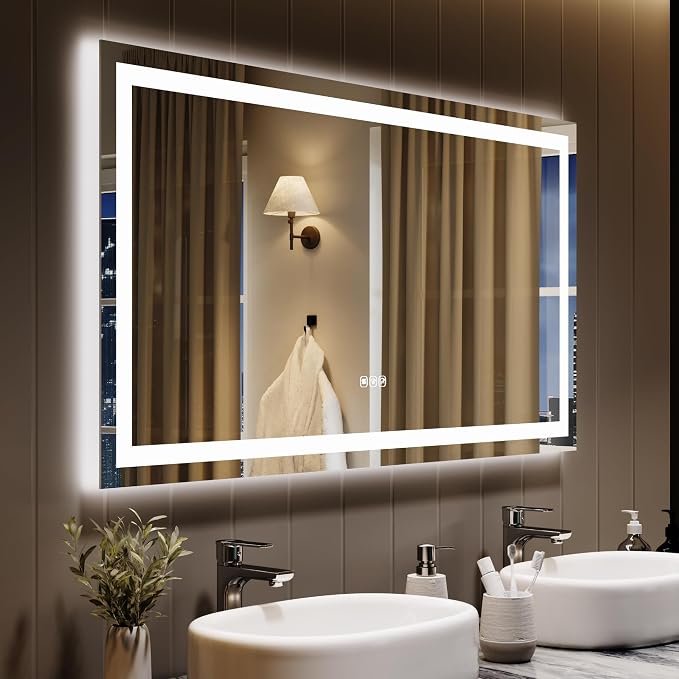 GarveeHome 50x26 LED Bathroom Mirror with Lights, Dimmable, Anti-Fog, Backlit + Front Lit, Smart Bathroom Vanity Mirror for Wall, Memory Function, Shatter-Proof (Horizontal/Vertical)