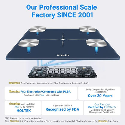 Vitafit FSA&HSA Smart Weight Scale, Accuracy 0.1lb by Our Professional Scale Factory Since 2001, Scale for Body Weight App Sync 13 Body Composition with BMI, Body Fat and Muscle, 400lb, LED, Blue