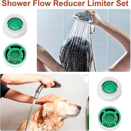 4Pcs Shower Flow Restrictor, Green Water Flow Reducer Control Value | 2.0 GPM Shower Head Water Saver, Plastic, 0.56 0.54 0.21 in, Universal Size, 14mm Connector