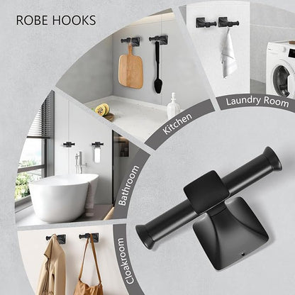 5-Piece Matte Black Bathroom Hardware Set, SUS304 Stainless Steel Wall Mounted Towel Rack Set, 24 Inch Towel Bar, Towel Ring, Toilet Paper Holder, 2 Towel Hooks, Multipurpose Bathroom Accessories