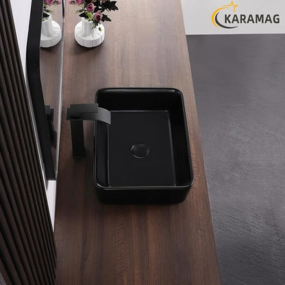 Black Vessel Sink,Rectangle 19"x15" Bathroom Sink Above Counter Porcelain Ceramic Small Sink Bowl Ceramic Vessel Sinks for Bathrooms