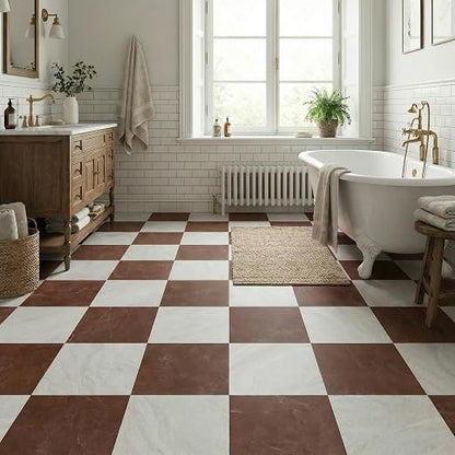 Peel and Stick Floor Tiles | 30 Sq.Ft Light Red Marble | Matte Finish / Recycleable / Anti-slip / Surface Coated /1.5mm Thick /12 by 12 Inches / Indoor Area / Easy to Clean /