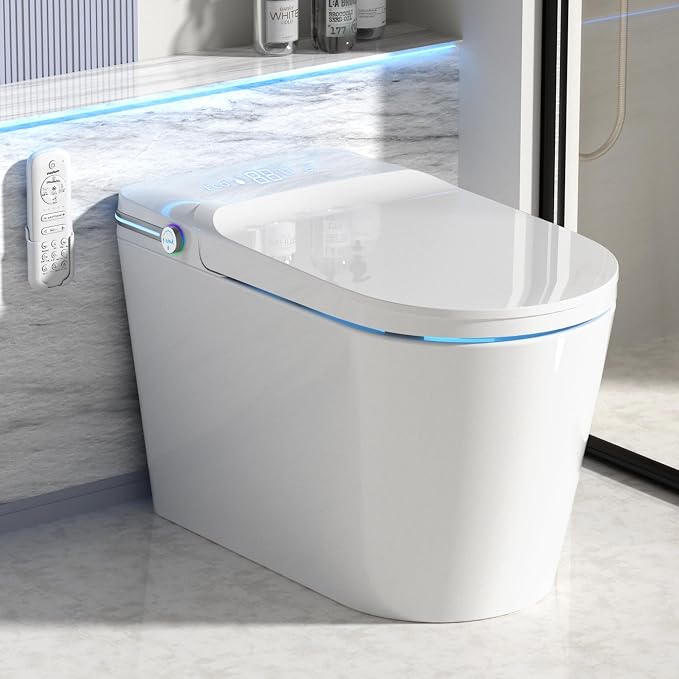 Smart Toilet with Bidet Built In with Warm Water Sprayer and Dryer | Foot Sensor Operation,Heated Seat toilet with LED Display for Bathroom,Auto Dual Flush