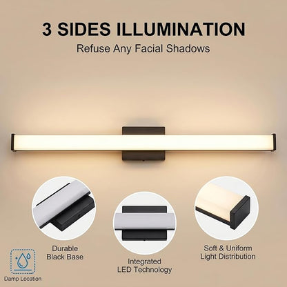 URSOLA 36" Modern LED Bathroom Light Fixtures, Matte Black 3CCT Dimmable Bathroom Vanity Light Over Mirror, Bathroom Vanity Bath Bar Lights with Double Layer Acrylic Shade