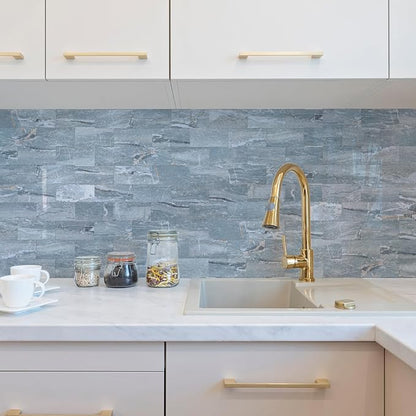2026 New Upgrade Peel and Stick Backsplash Tile, Peel and Stick 11.34" X 11.57" Wall Tile for Kitchen, Bathroom, Fireplace, Laundry (Polished Marble Cyan, 1 Pack)