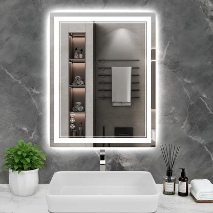 23.6x31.5 Inch LED Bathroom Mirror with Lights, 3 Colors Dimmable LED Vanity Mirror, Front and Back Lit, Anti-Fog, Memory Function, Shatterproof Tempered Glass, ETL Listed, Wall Mounted Makeup Mirror