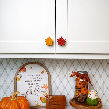 Knobēz 12pk Fall Cabinet Knob Covers - Leaf Decorative Knob Covers | Holiday knob covers for cabinets and drawers. Stretchy fabric fits 1 to 1.5 inch hardware. Seasonal home decor upgrade