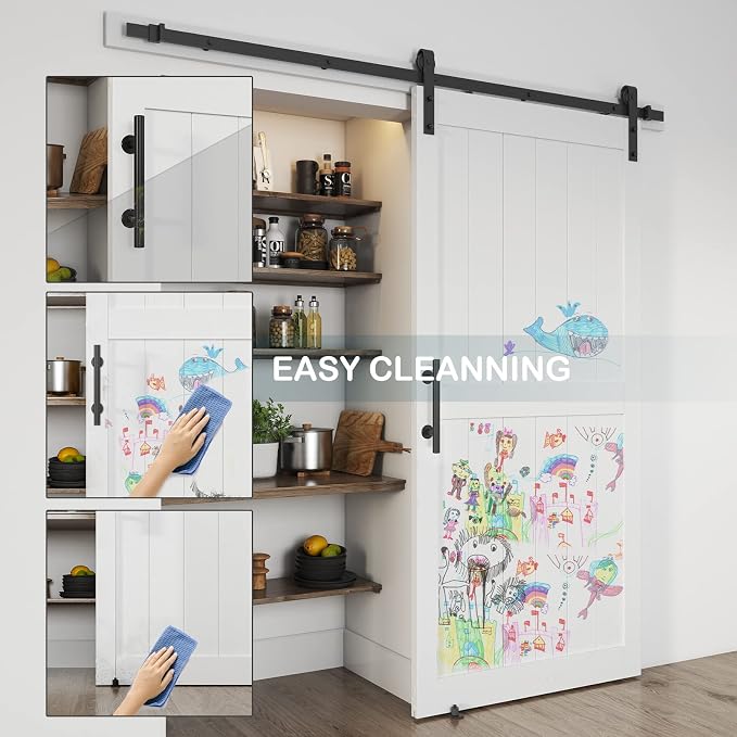 40''x84'' Sliding Barn Door with 7 Ft Barn Door Hardware Kit | Pre-Drilled Holes Easy Assembly - Include Installation Manual, Water-Proof PVC Surface, H-Frame, White