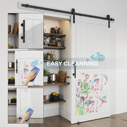40''x84'' Sliding Barn Door with 7 Ft Barn Door Hardware Kit | Pre-Drilled Holes Easy Assembly - Include Installation Manual, Water-Proof PVC Surface, H-Frame, White