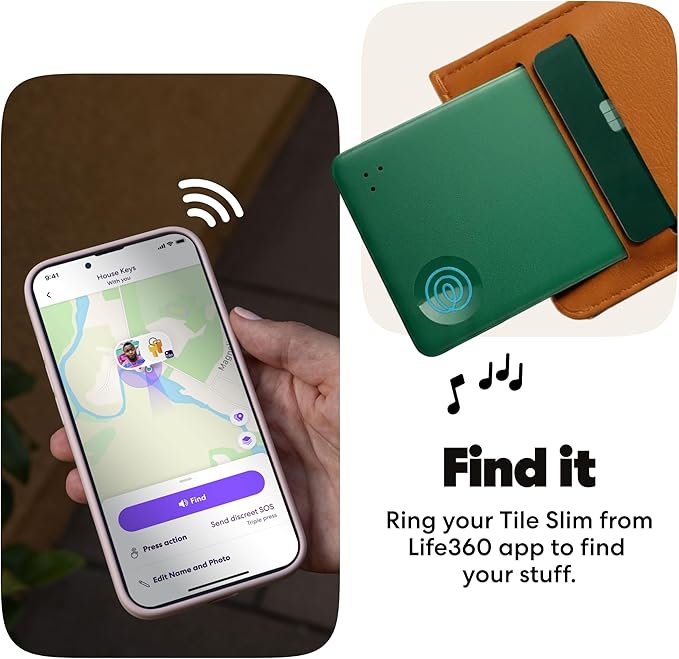 Life360 Tile Slim - Wallet Finder, Bluetooth Tracker and Item Locator for Luggage Tags, Passports and More. Both iOS and Android Compatible. Phone Finder. 1-Pack (Green Surf)