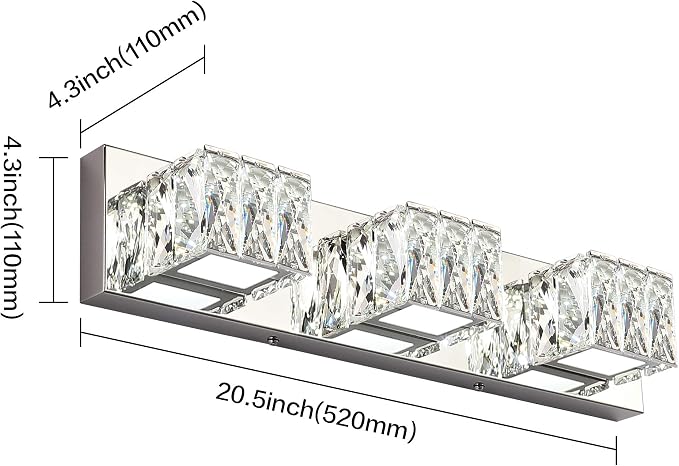 LED Bathroom Light Fixture - Modern 3 Light Crystal Vanity Light - Chrome Bathroom Wall Light 5CCT Dimmable