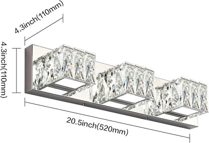 LED Bathroom Light Fixture - Modern 3 Light Crystal Vanity Light - Chrome Bathroom Wall Light 5CCT Dimmable