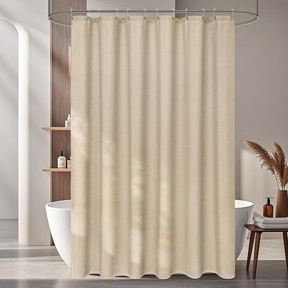 Faux Linen Textured Tan Shower Curtain Extra Long 72 x 84 Inch, Heavyweight Fabric Shower Curtain Tall Water-Resistant, Rustic Farmhouse Natural Beige Brown Bathroom Curtain Wrinkle-Free