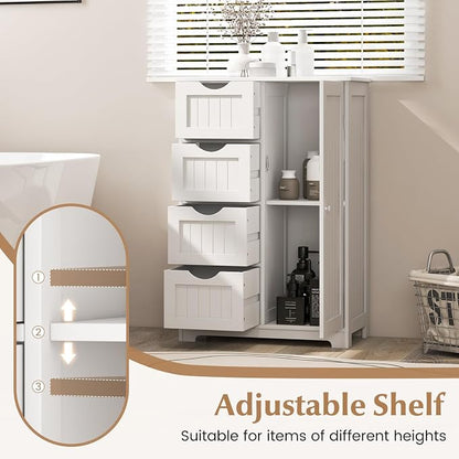 Giantex Bathroom Storage Cabinet with Drawers - 4 Drawer Storage Organizer w/Cupboard, Adjustable Shelf, Anti-Toppling Device, Entryway Storage Unit Console Table, Bathroom Floor Cabinet (White)