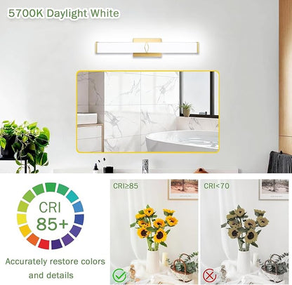 24 Inch Bathroom Vanity Light 2500LM, AC 120V 5CCT Modern Bathroom Lighting Fixtures Over Mirror Dimmable, 25W Gold LED Vanity Lighting Fixtures Wall Sconce ETL Certified, 1Pack