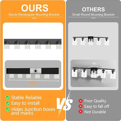IZORRO Bathroom Vanity Light Fixture, 6-Light 46 Inch Matte Black Bathroom Light Fixtures Over Mirror, with Clear Glass Shade, Modern Farmhouse Vanity Lights, Rustic Restroom Lighting Fixtures