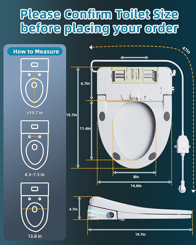 Sanyipace Smart Toilet Seat, Elongated Heated Toilet Seat with Bidet, Warm Water & Air Dryer, Multi-Color Night Light, Electronic Bidet with Soft-Close Automatic Lid, Aromatherapy Function