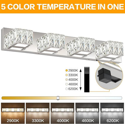 Modern Bathroom Light Fixtures - Crystal 4 Light Bathroom Vanity Light 5CCT Dimmable - LED Chrome Vanity Lighting Fixture