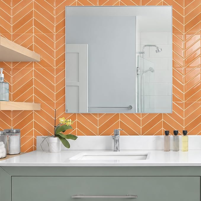 STICKGOO Herringbone Peel and Stick Backsplash, Orange, 10 Sheets | 12.6 x 9.7 in, Thicker Rectangular Vinyl Stick-On Wall Tiles, Easy Alignment, Waterproof, Easy to Clean, Kitchen/Bathroom