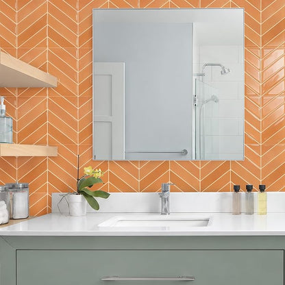 STICKGOO Herringbone Peel and Stick Backsplash, Orange, 10 Sheets | 12.6 x 9.7 in, Thicker Rectangular Vinyl Stick-On Wall Tiles, Easy Alignment, Waterproof, Easy to Clean, Kitchen/Bathroom