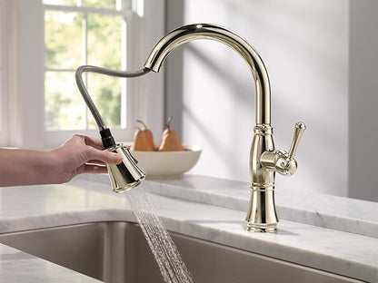 DELTA FAUCET Cassidy Touch Kitchen Faucet, Kitchen Faucets with Pull Down Sprayer, Kitchen Sink Faucet, Touch Faucet, Delta Touch2O Technology, Lumicoat Polished Nickel 9197T-PN-PR-DST