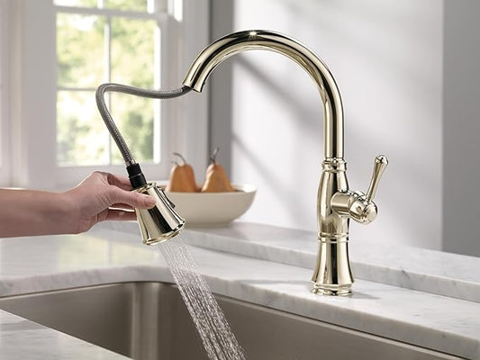 DELTA FAUCET Cassidy Touch Kitchen Faucet, Kitchen Faucets with Pull Down Sprayer, Kitchen Sink Faucet, Touch Faucet, Delta Touch2O Technology, Lumicoat Polished Nickel 9197T-PN-PR-DST