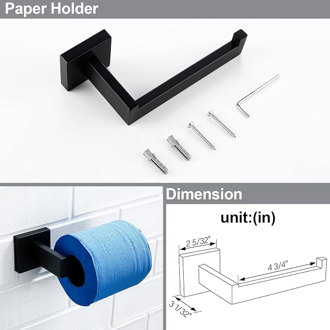 BAGNOLUX Matte Black Bathroom Accessories Set 4 Pieces, Bathroom Towel Holder Set Stainless Steel, Black Towel Bar Towel Racks for Bathroom Wall Mounted, Square Bathroom Hardware Set Heavy Duty