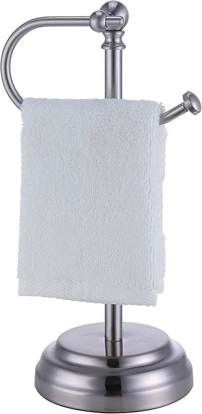 SunnyPoint Heavy Weight Classic Decorative Metal Fingertip Towel Holder Stand for Bathroom, Kitchen, Vanity and Countertops. (Brush Chrome, Overall: 6.7" x 5.5"x13.4"H)
