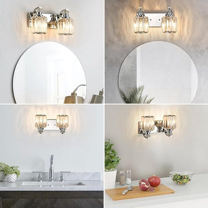 Chrome Bathroom Light Fixtures with K9 Crystal Lampshade Bathroom Lighting Over Mirror Vanity Lights for Living Room,Bedroom,Restroom,Hallway 2 Lights