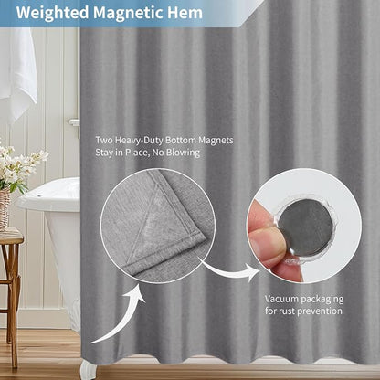 Extra Long Fabric Shower Curtain with Waterproof Layer,72x84,Grey | 2-in-1 Design,Linen Textured,100% Waterproof TPU-Laminated Backing,Magnetic Weighted,Machine Washable,For Bathroom,Hotel