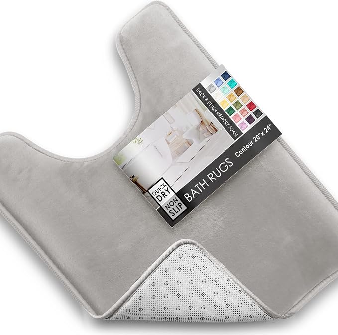 Clara Clark Bathroom Rugs, Velvet Memory Foam Bath Mat, Non-Slip, Machine Washable Bath Rugs - Dries Quickly, Ultra Soft Plush Bath Mats for Bathroom, 20 x 24, Silver