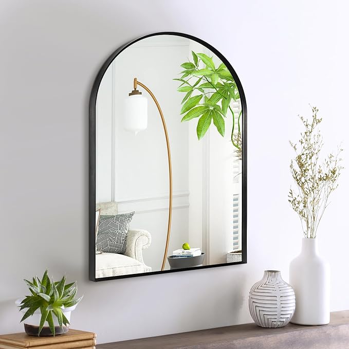 Black Arched Mirror 16x20in, Metal Framed Bathroom Vanity Wall | Tempered Glass, Shatter Proof, Living Room Bedroom Entryway, Modern Elegant Design