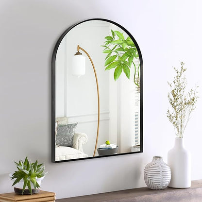 Black Arched Mirror 16x20in, Metal Framed Bathroom Vanity Wall | Tempered Glass, Shatter Proof, Living Room Bedroom Entryway, Modern Elegant Design