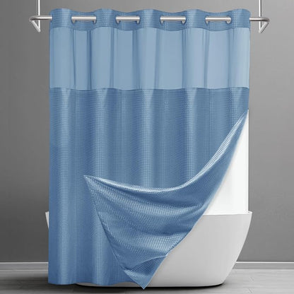 SORTTO No Hook Shower Curtain with Snap in Liner Set Waffle Shower Curtain for Bathroom Hotel Style Fabric Waterproof Inner Liner，71" W x 74" H, Sky Blue