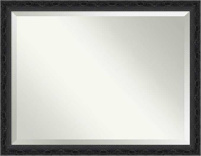 Amanti Art Black Bathroom Mirror for Over Sink, 34x44 Filigree Gloss Black Rectangle Vanity Mirror, X-Large Traditional Frame, Hangs Horizonally and Vertically, Bathroom Wall Decor, Beveled Edge