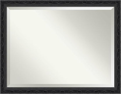 Amanti Art Black Bathroom Mirror for Over Sink, 34x44 Filigree Gloss Black Rectangle Vanity Mirror, X-Large Traditional Frame, Hangs Horizonally and Vertically, Bathroom Wall Decor, Beveled Edge