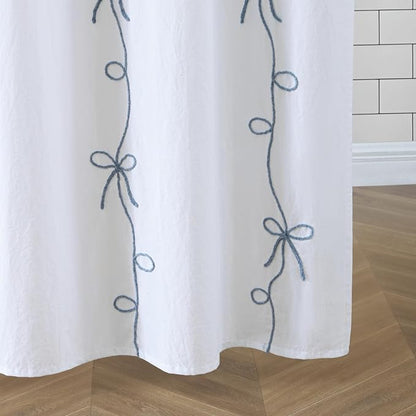 Peri Home 100% Cotton Fabric Shower Curtain for Bathroom, 72 x 72 inches, Blue Sasha Bows