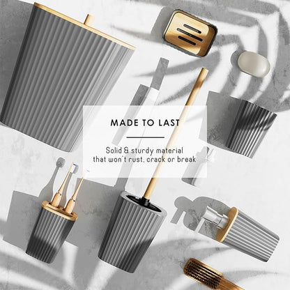Clara Clark Bathroom Set, Shower Curtain Set, Bathroom Accessory Set | 20 Piece Grey Bathroom Accessories Set with Toothbrush Holder, Soap Dispenser, Soap Dish, Toilet Brush, and Trash Can