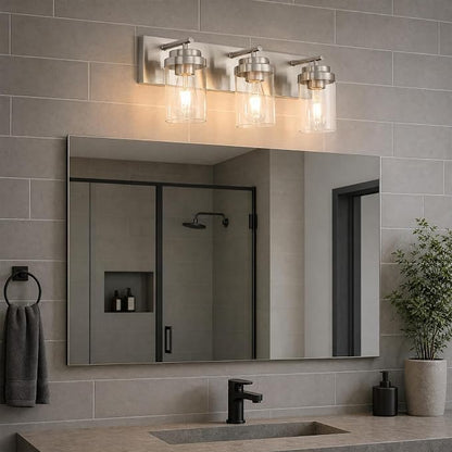 3-Light Bathroom Light Fixtures, Brushed Nickel Vanity Lights | Modern Bathroom Lighting Fixtures Over Mirror, Vanity Lights for Bathroom, Mirror, Restroom, Bedroom, E26