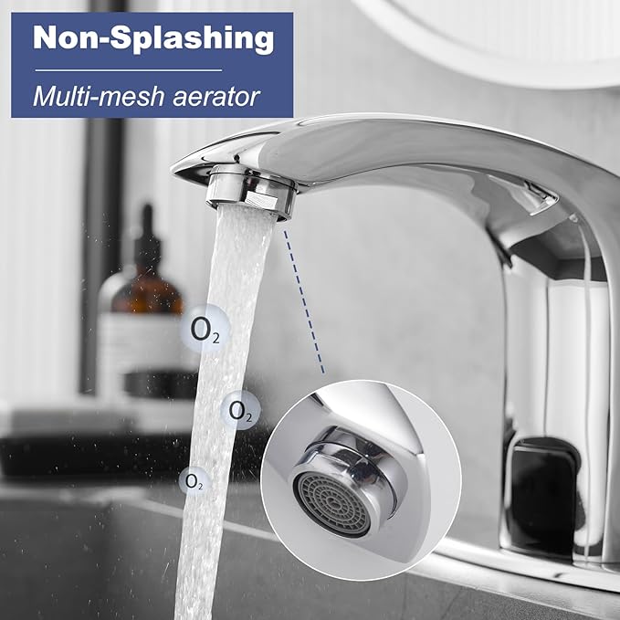 Touchless Bathroom Sink Faucet Hands-Free, Commercial Auto Motion Sensor Faucet, AC/DC Powered, Temperature Adjustment Valve, Polishe Chrome