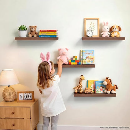 BAYKA Walnut-Like Floating Shelves 15.7in, 3 Pack, Wall Mounted Wall Decor | Easy Install, 22lbs Max Load, Hidden Bracket, Shelving for Bathroom Bedroom Kitchen Display Storage, Multi-Wall Compatible